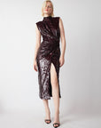 Louis Long Elegant Dress with Slits Burgundy