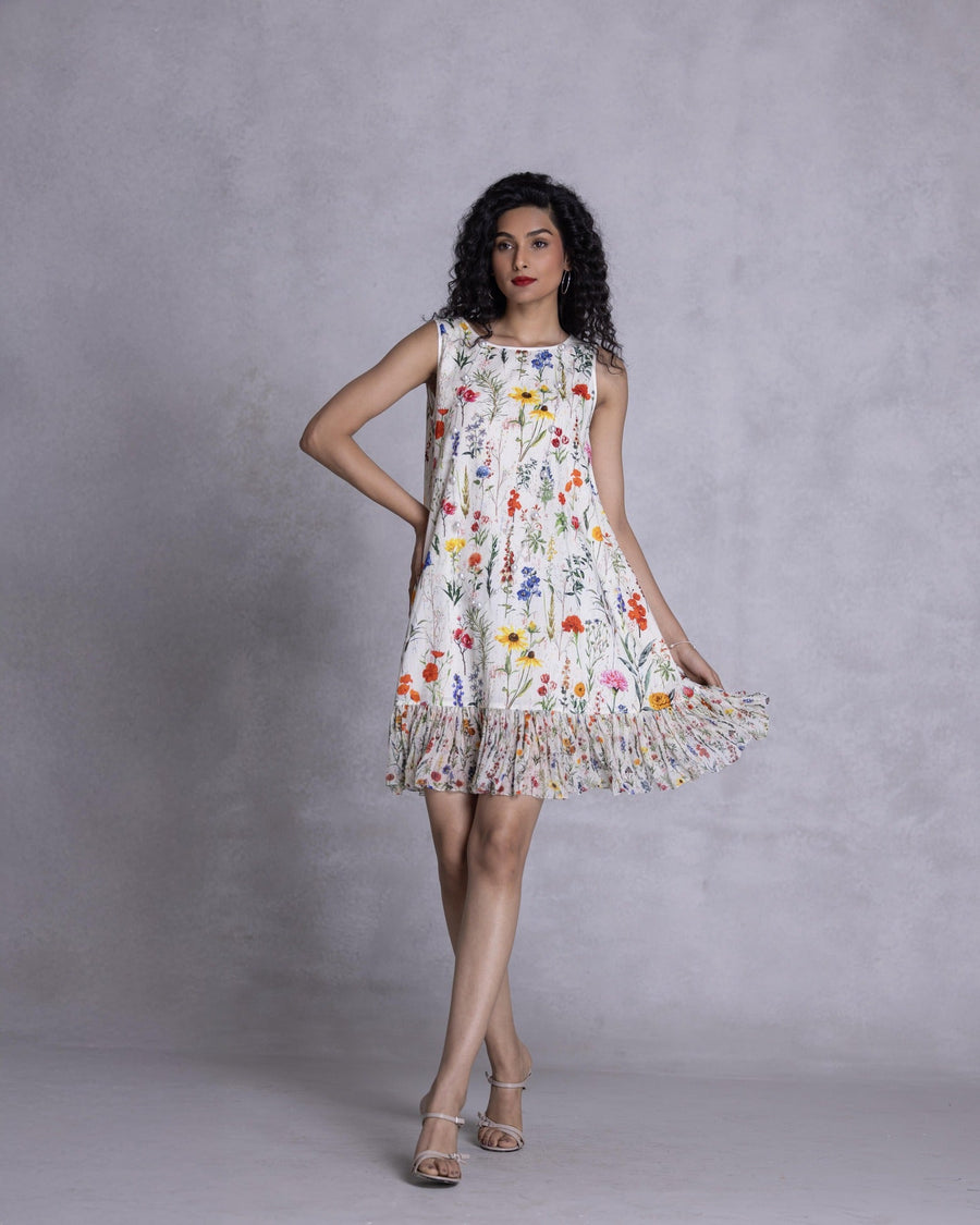 Zinnia Shift Dress With Ruffle