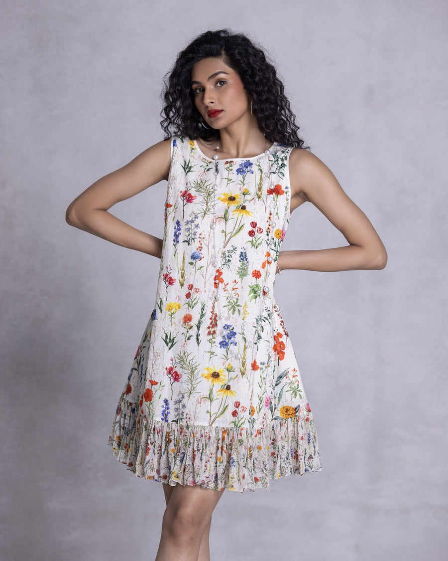 Zinnia Shift Dress With Ruffle