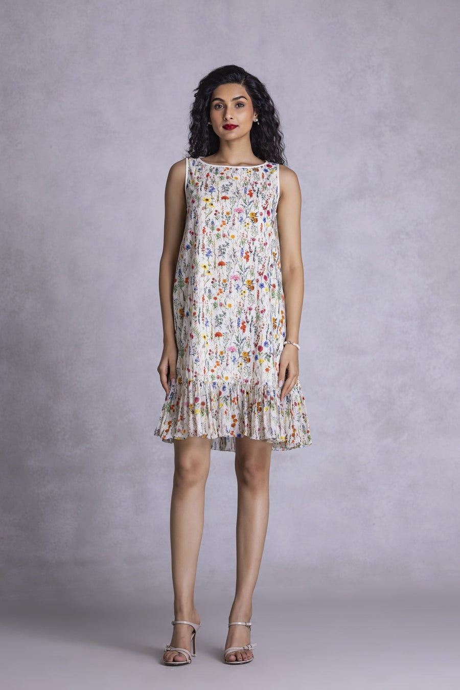 Rose Shift Dress With Ruffle