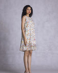 Rose Shift Dress With Ruffle