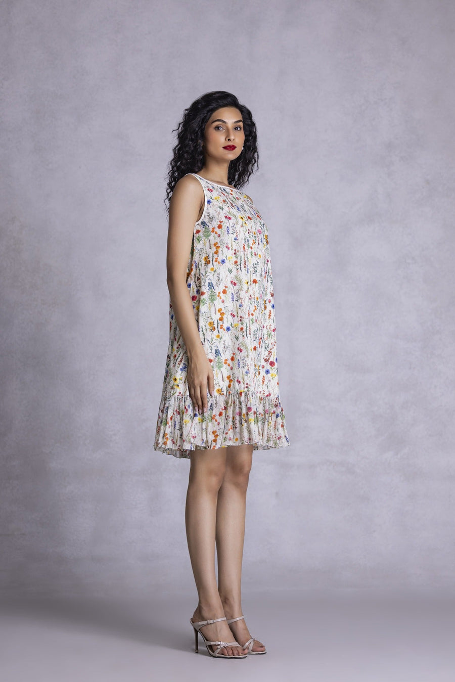 Rose Shift Dress With Ruffle