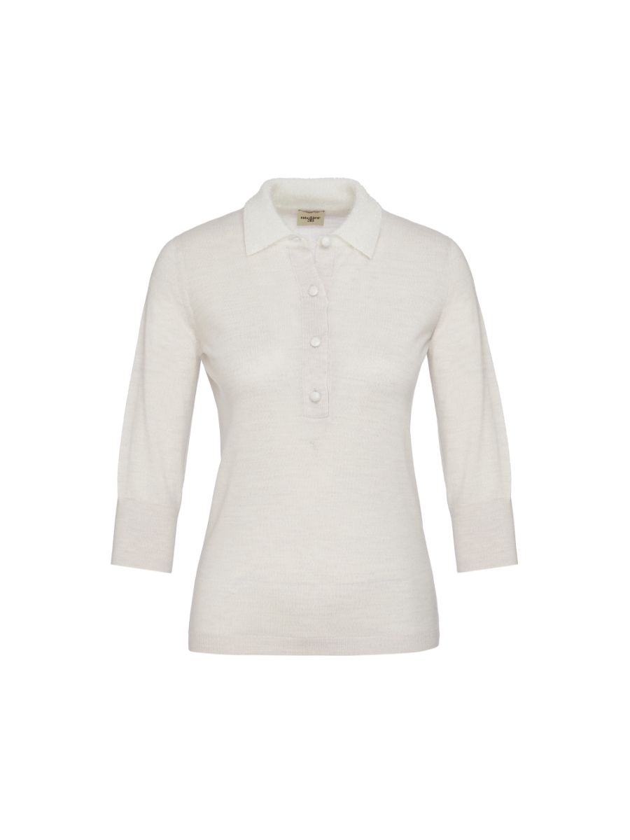 Ivory/cream Wool Blended Jemima Silvery Collar Detailed