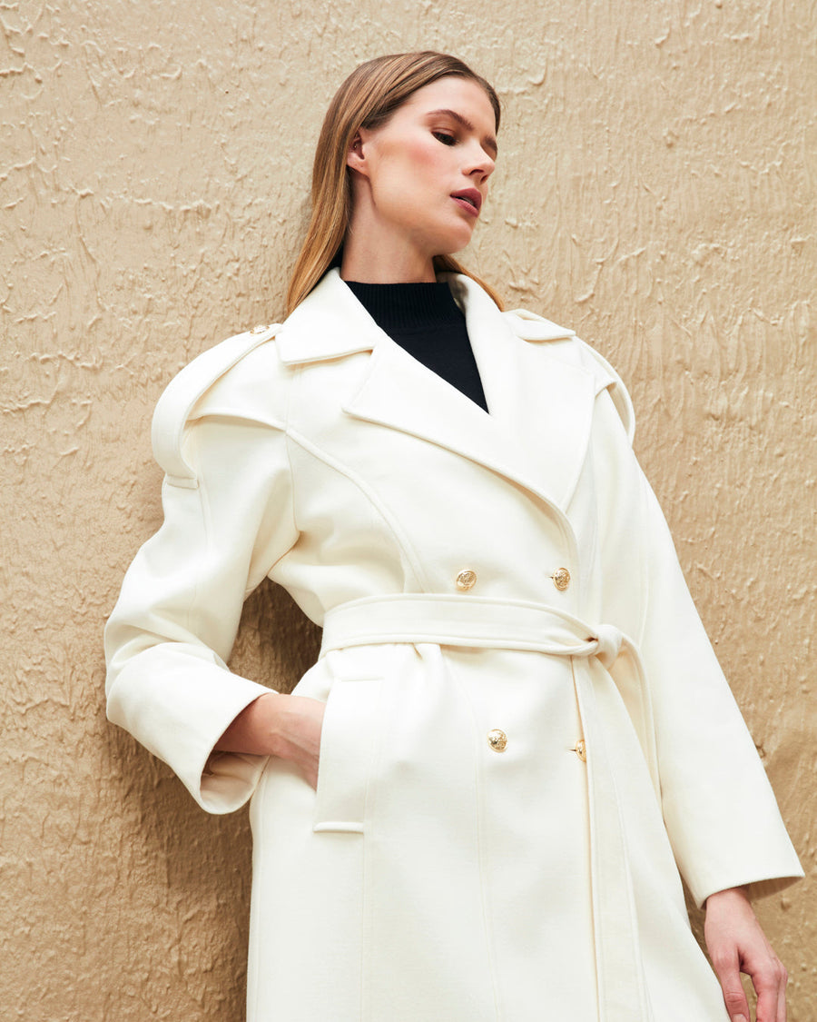Button Detailed Belted Long Coat Beige Fınal Item - Porterist 6