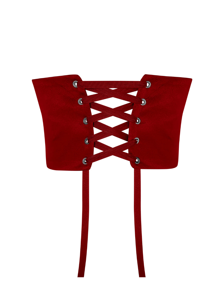 Lisa Red Grosgrain Ribbon Detail Corset | Porterist