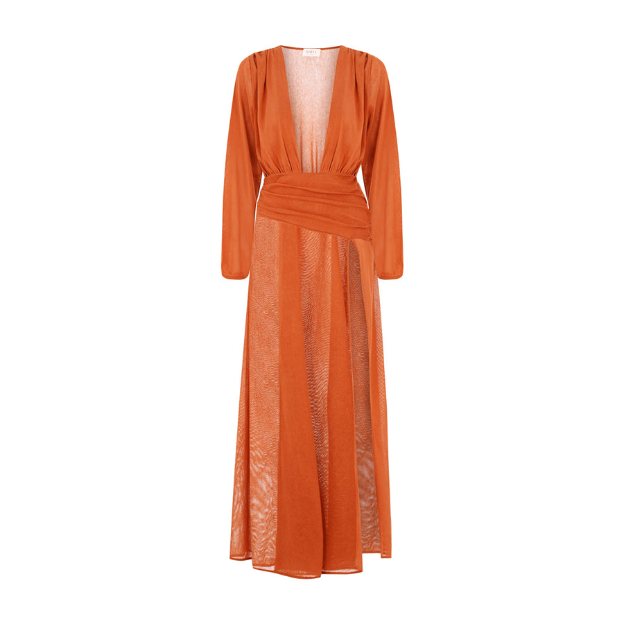 Linda Burnt Orange Deep v Dress | Porterist