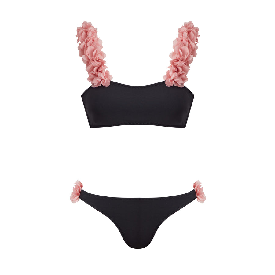 Rosa Black Bikini With Pink Chiffon Flowers Straps – Porterist