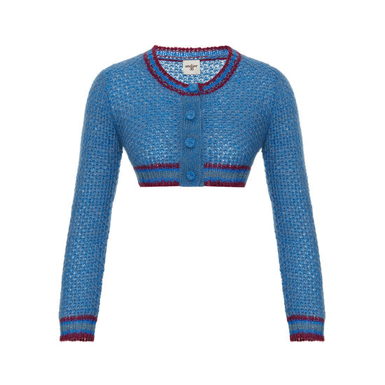 Blue Wool Blended Maya Crop Bolero Cardigan