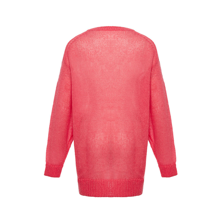 Wool Blended Pink Moher Sweater With Front Balloon