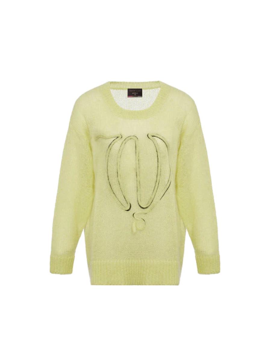 Yellow Wool Blended Moher Sweater With Front Balloon