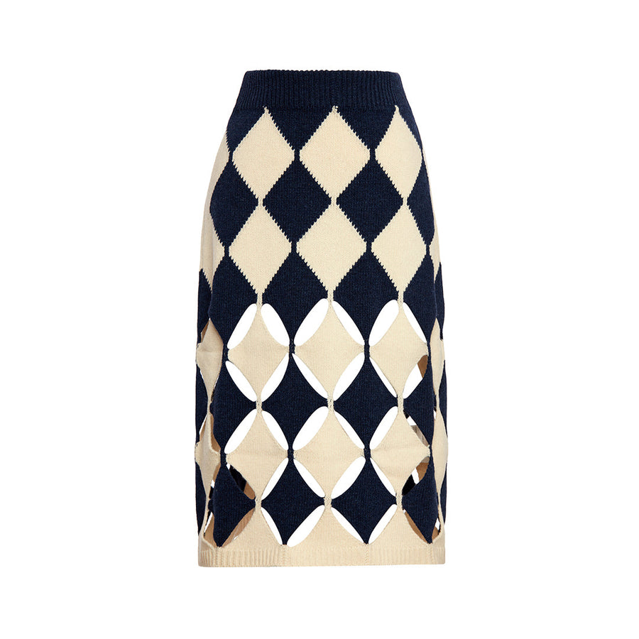 Dark Blue Colored Skirt With Diamond Jacquard | Porterist