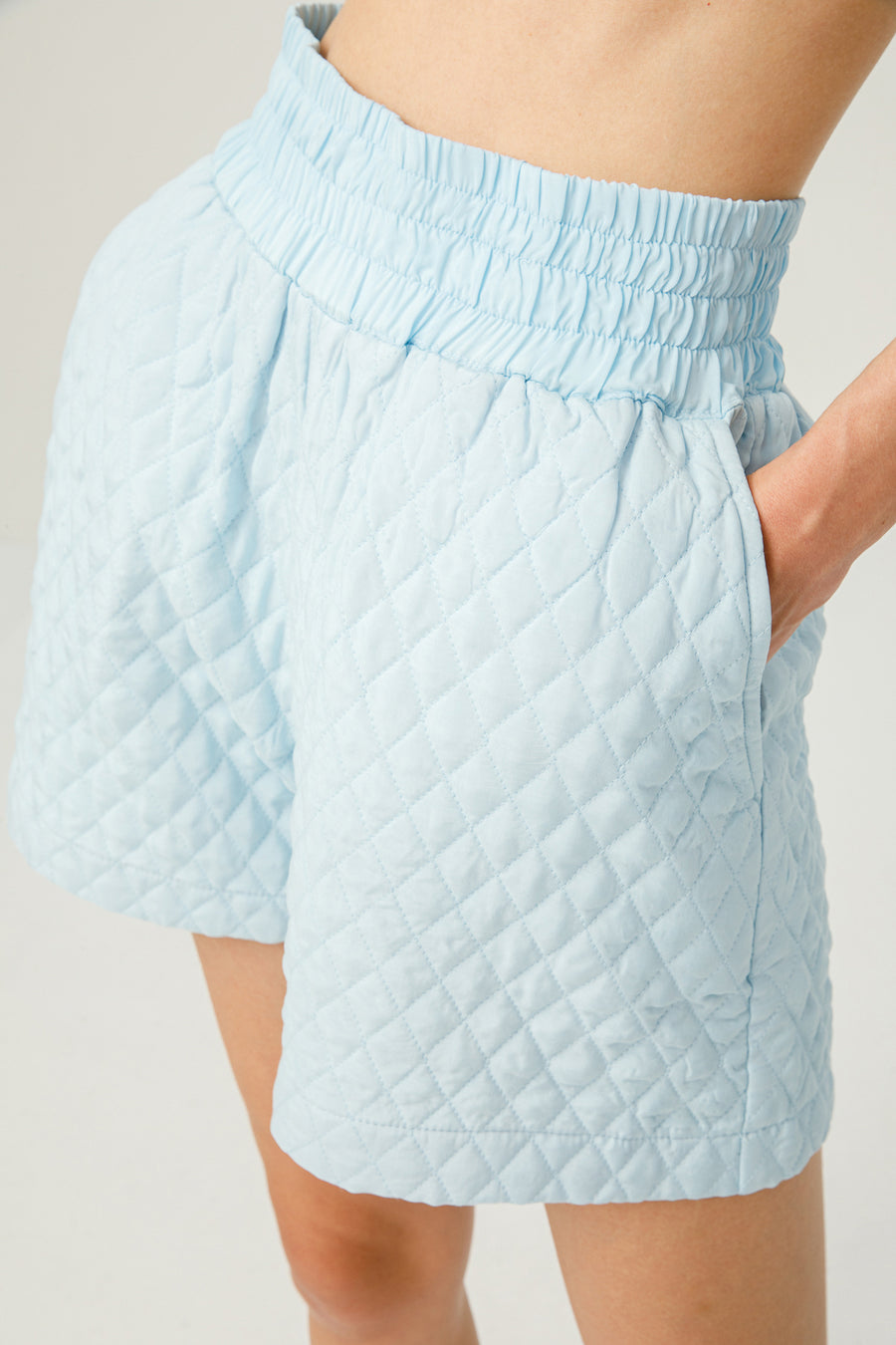 Blue Lara Vegan Silk Quilted Shorts Set | Porterist