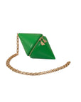 Mookee Grass Green Leather Crossbody Bag With Chain Handle