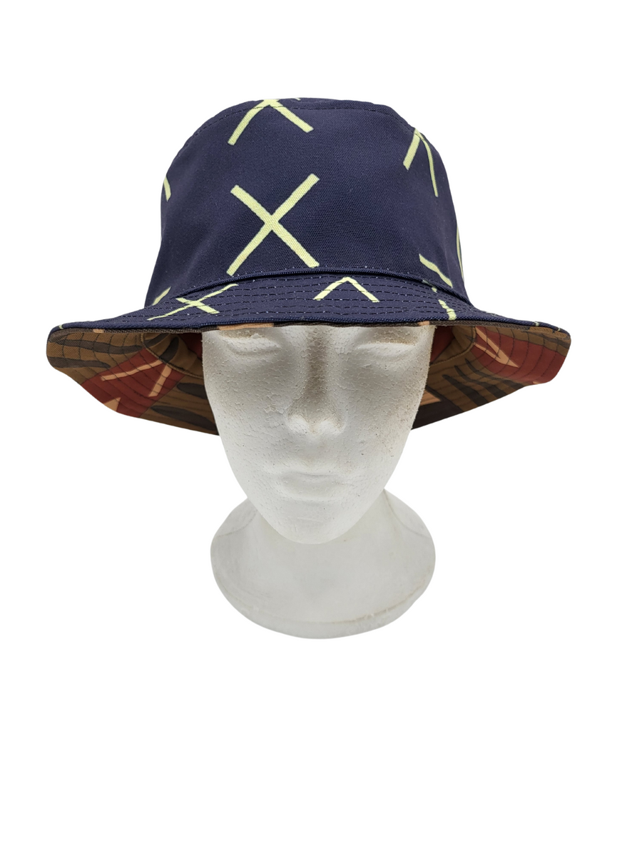 Indigo Pattern 1/Mud Cloth Pattern 1 Unisex Reversible Bucket Hat