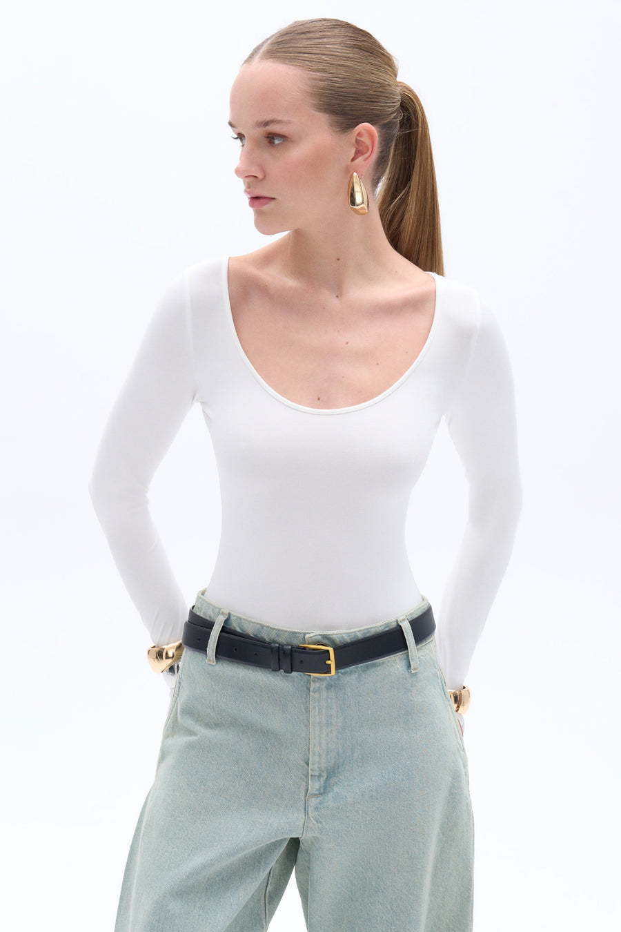 White Crew Neck Bodysuit