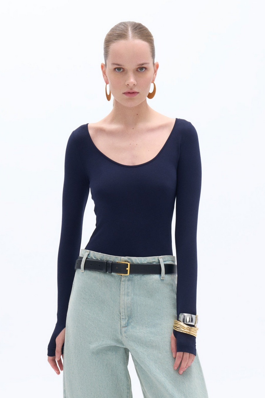Blue Crew Neck Bodysuit