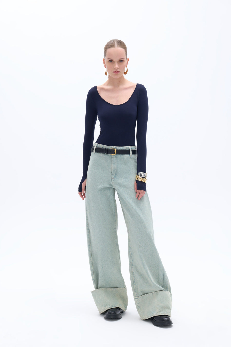 Blue Crew Neck Bodysuit
