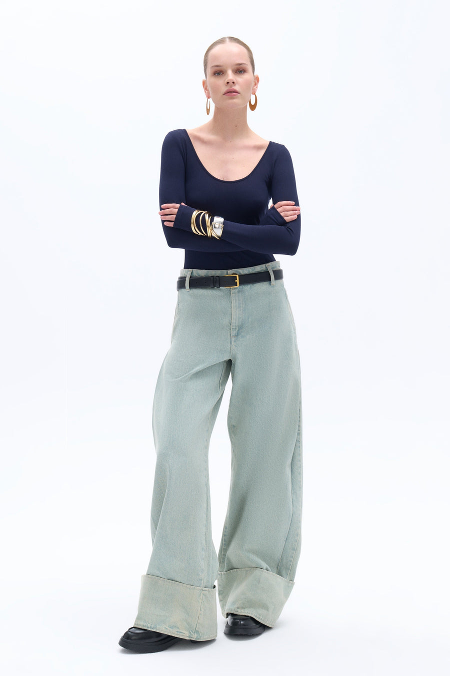 Blue Crew Neck Bodysuit