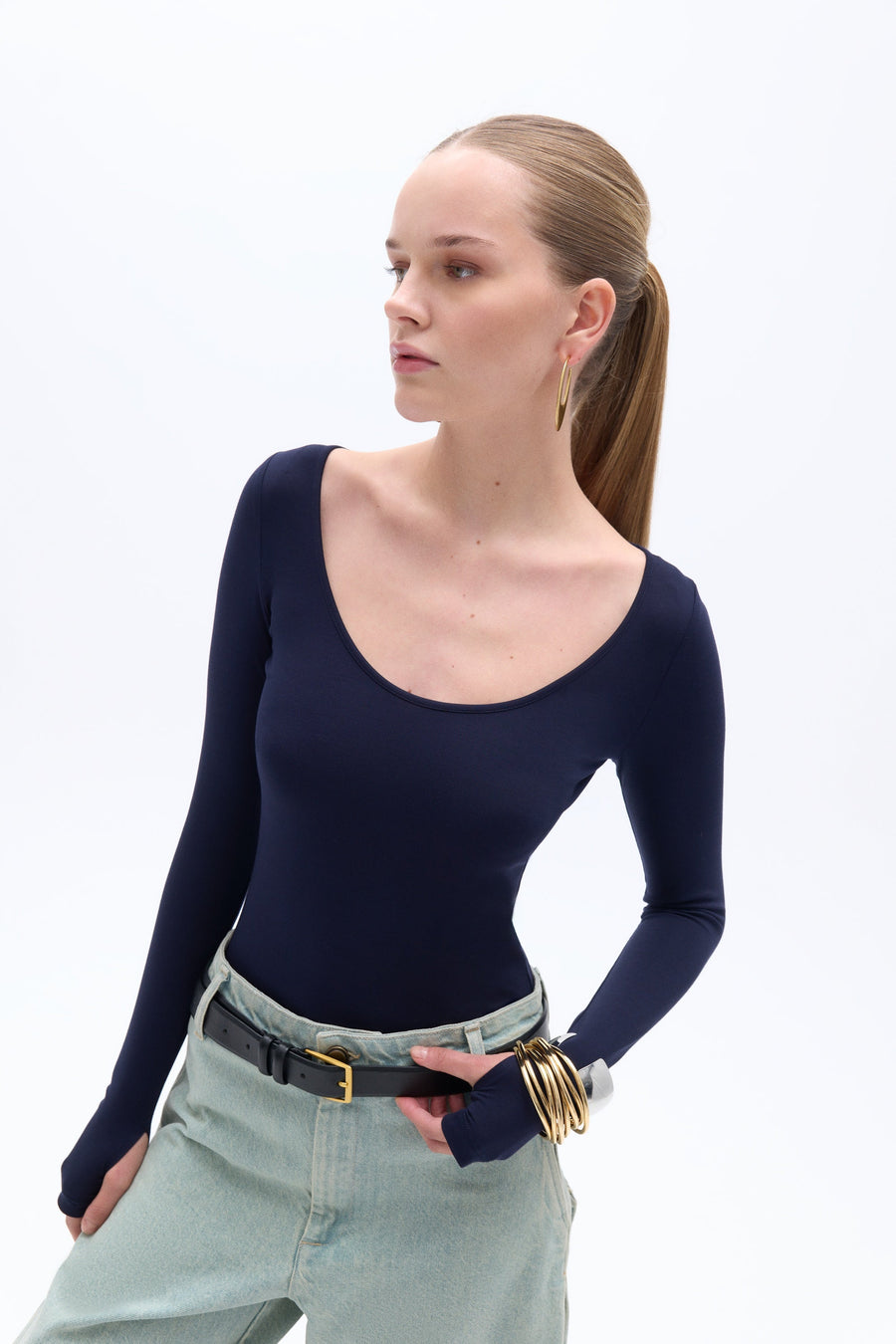 Blue Crew Neck Bodysuit