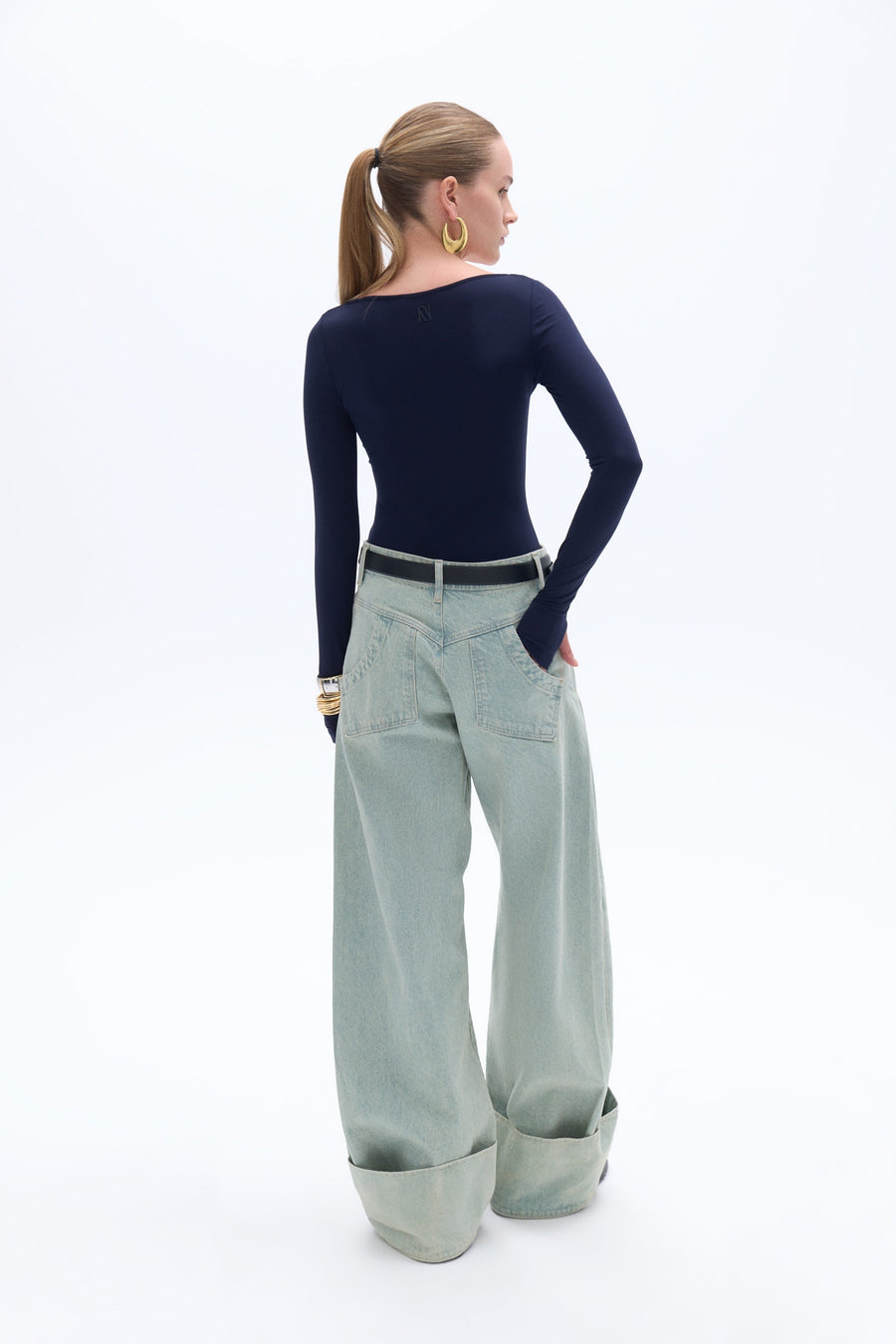 Blue Crew Neck Bodysuit
