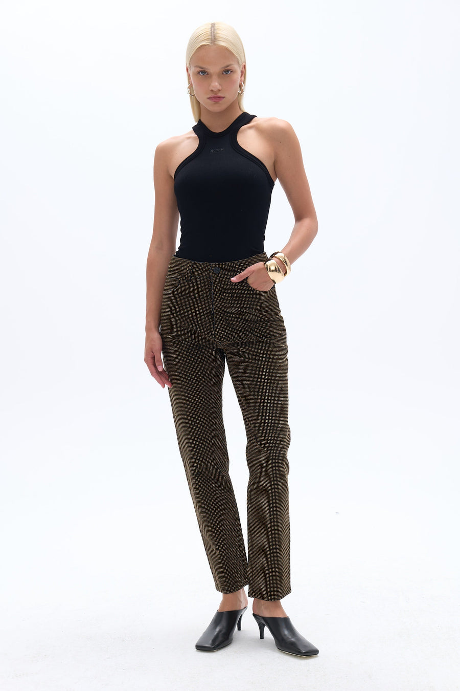 Black Stone Embroidered Mom Fit Jeans