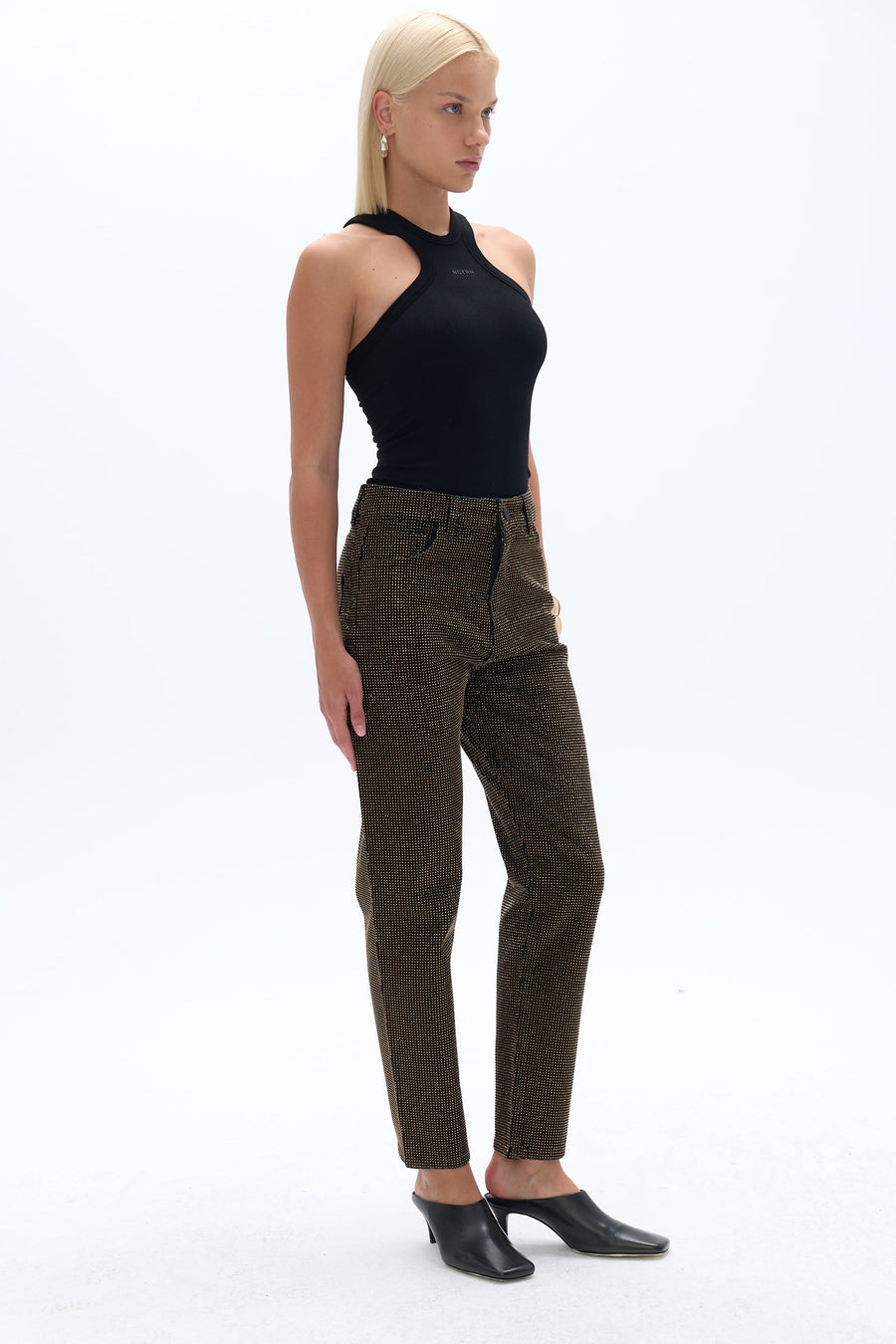 Black Stone Embroidered Mom Fit Jeans