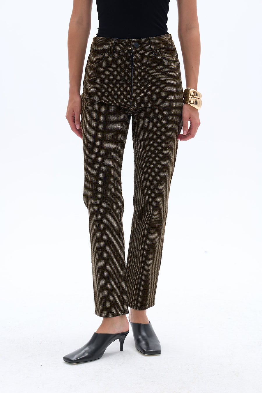 Black Stone Embroidered Mom Fit Jeans