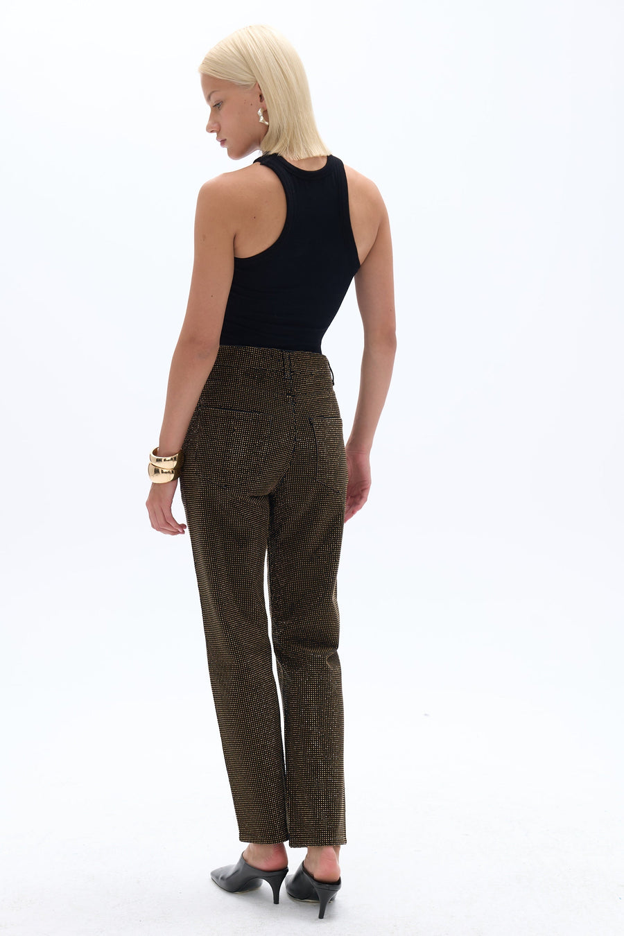 Black Stone Embroidered Mom Fit Jeans