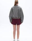 Gray Faux Leather Bomber Jacket