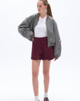 Gray Faux Leather Bomber Jacket