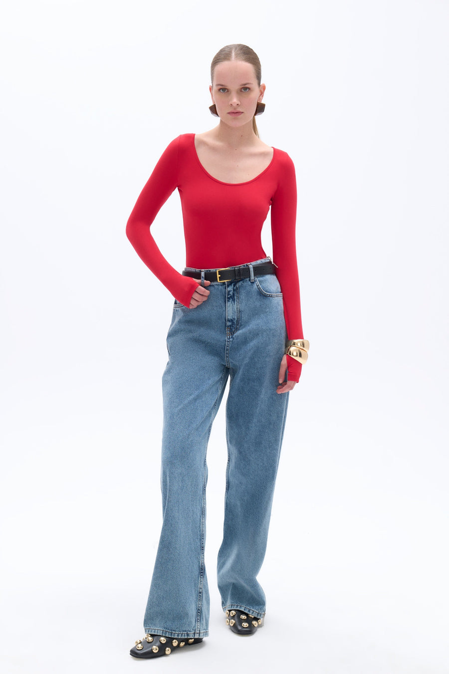 Red Crew Neck Bodysuit