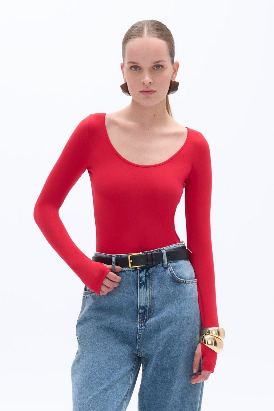 Red Crew Neck Bodysuit