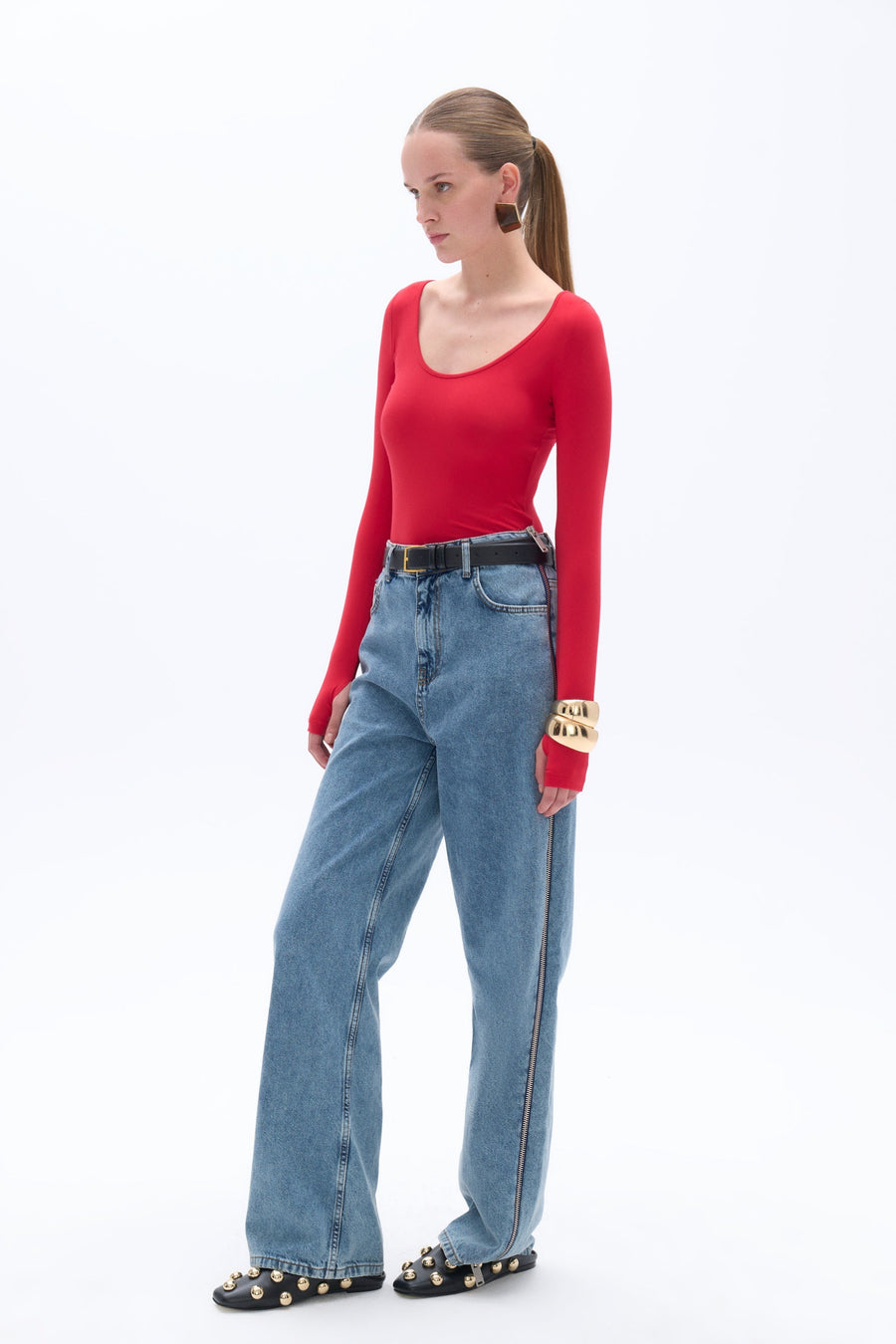 Red Crew Neck Bodysuit