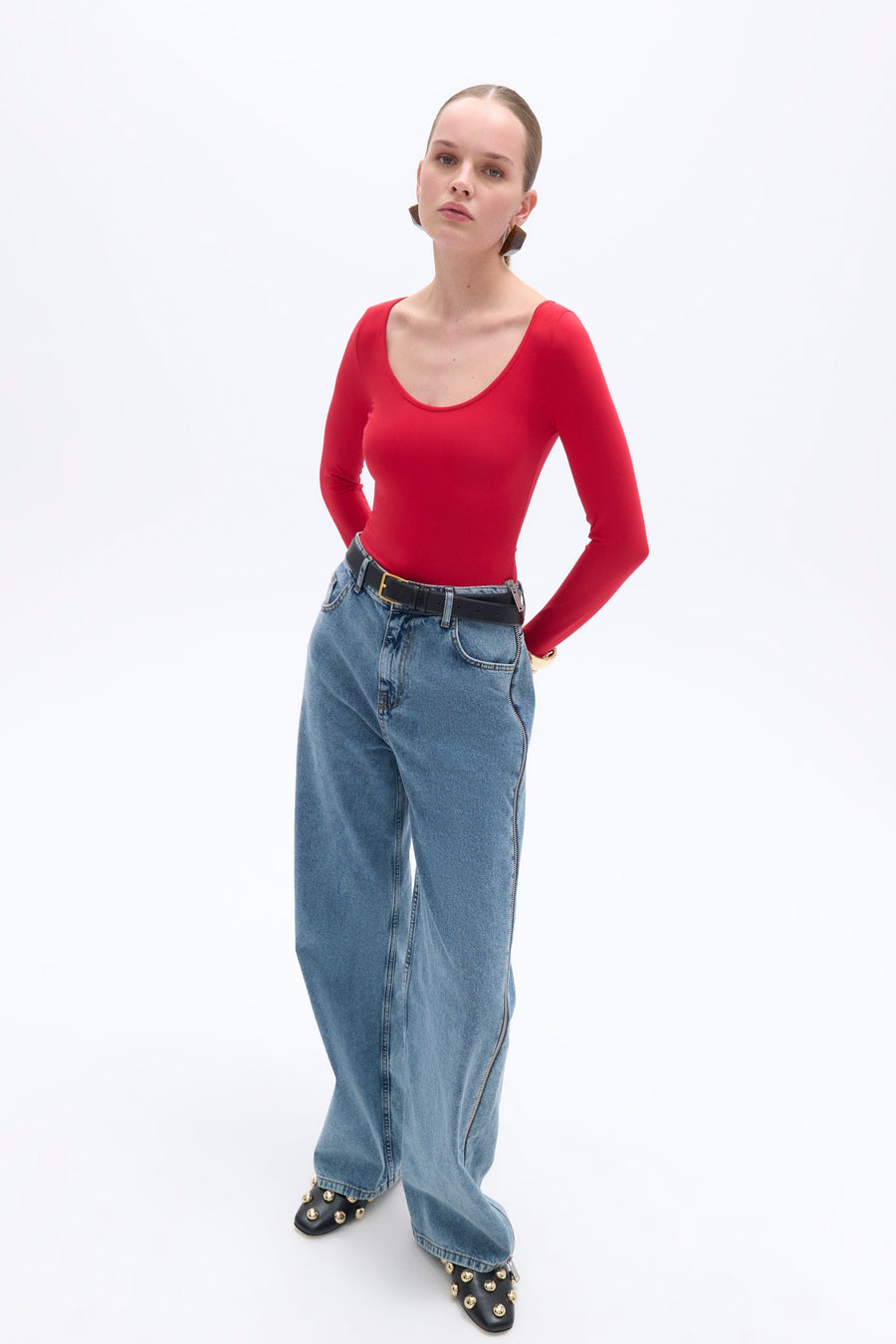 Red Crew Neck Bodysuit