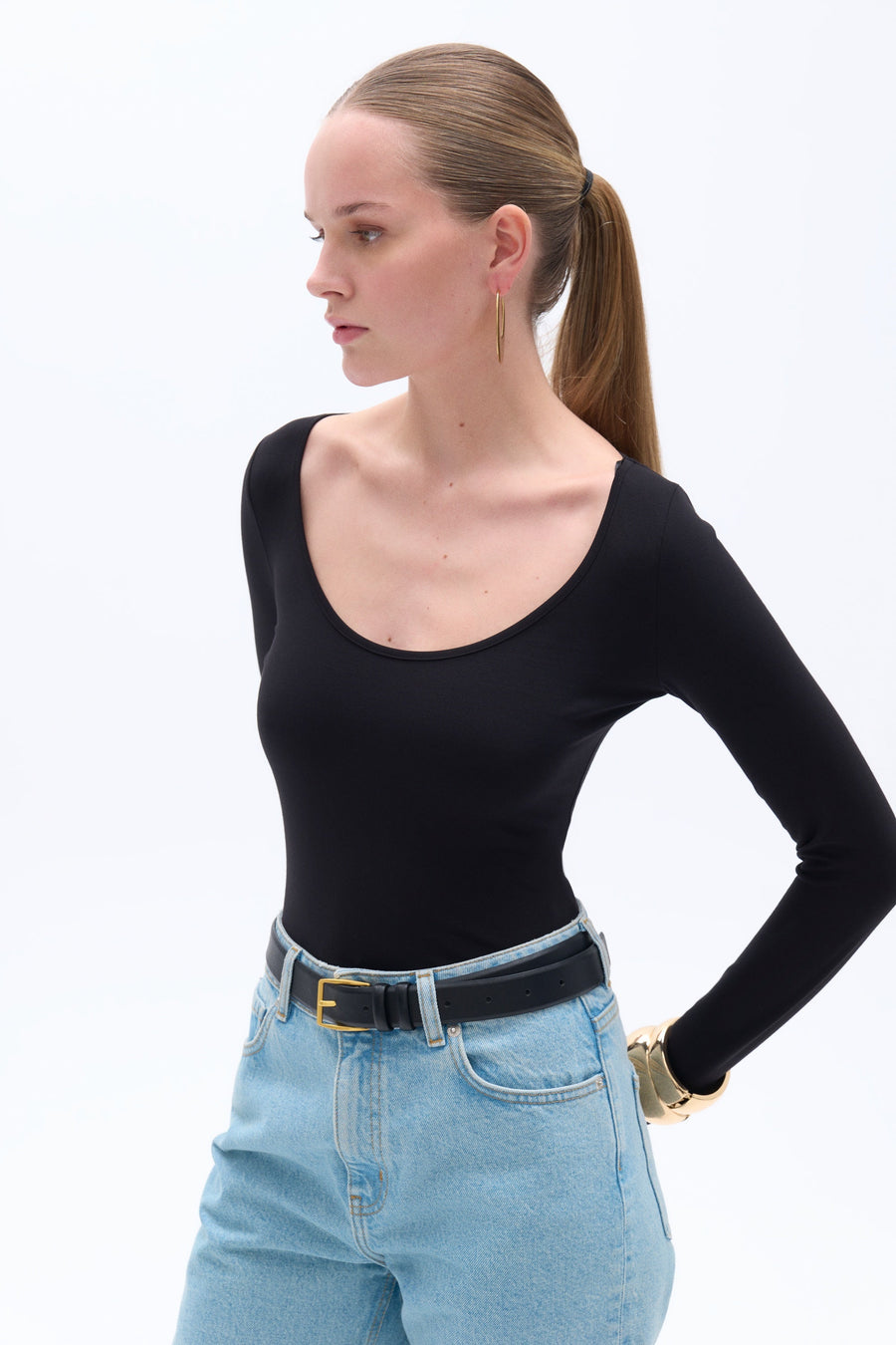 Black Crew Neck Bodysuit