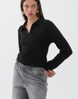 Black Knit Polo Top