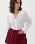 White Rhinestone Embroidered Button-Up Shirt