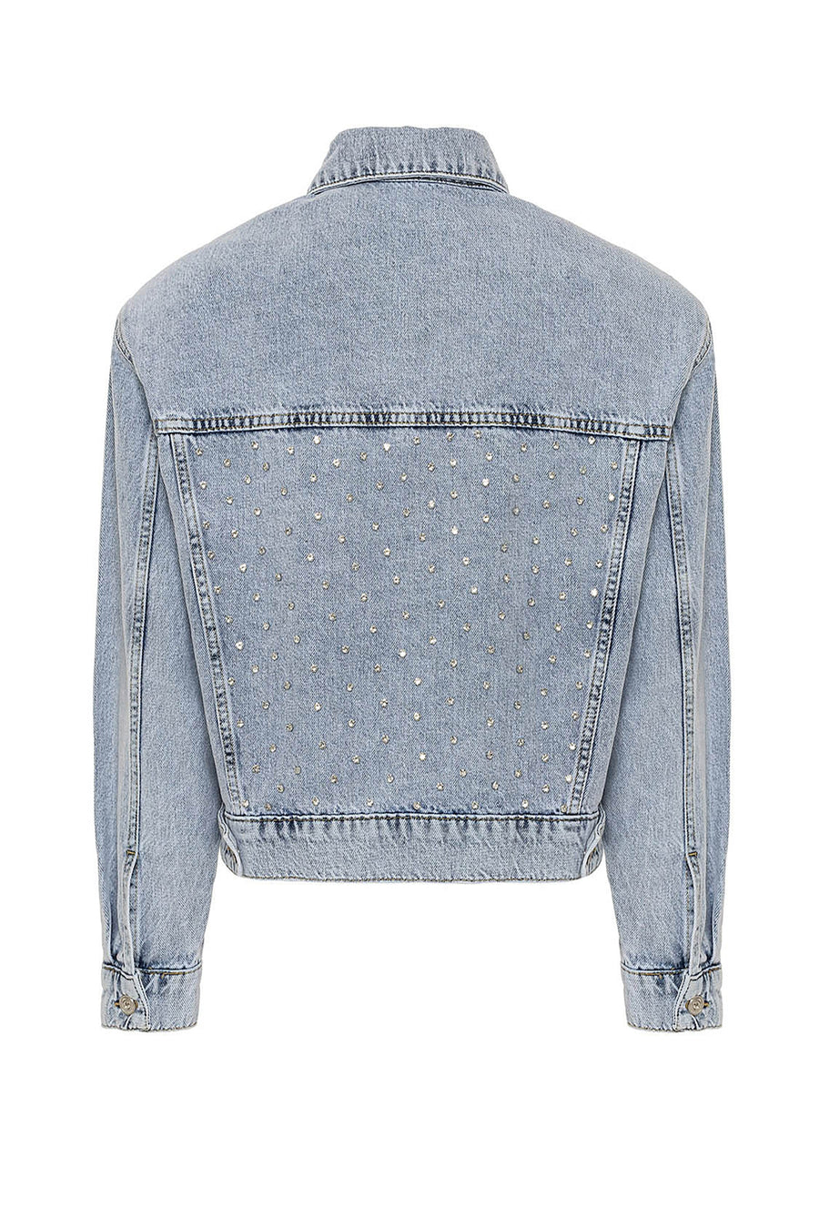 Cropped Denim Jacket with Shoulder Pads