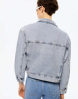 Cropped Denim Jacket with Shoulder Pads