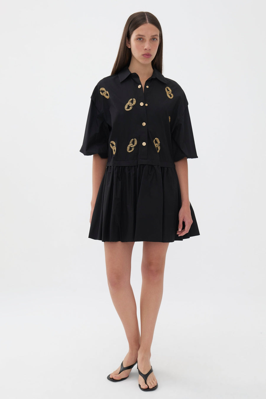 Embroidered Balloon Sleeve Dress