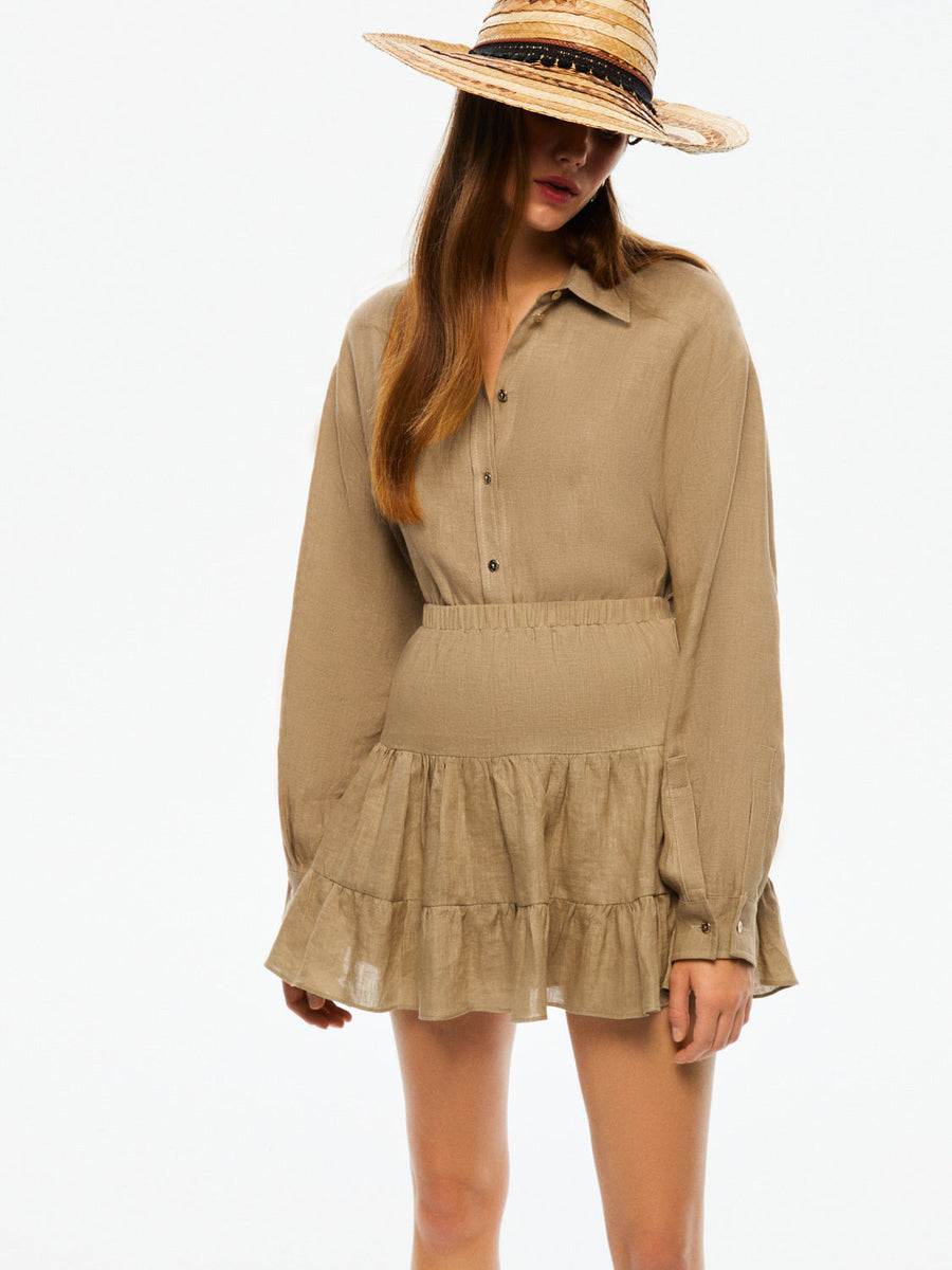 Tiered Mini Linen Skirt