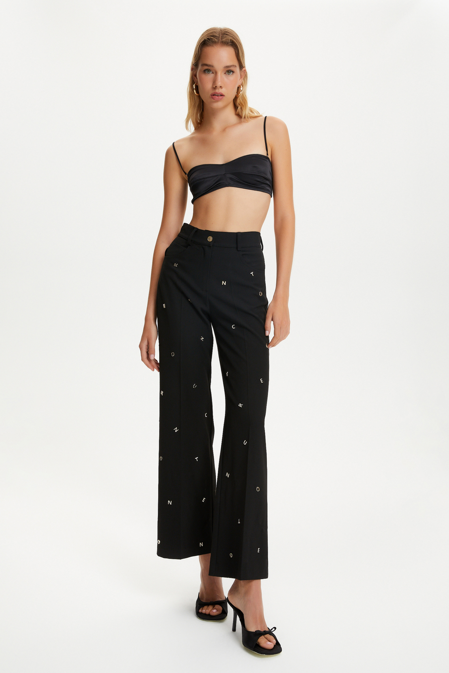 Metallic Letter Detailed Pants