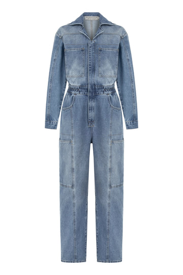 Indigo Denim Cargo Jumpsuit