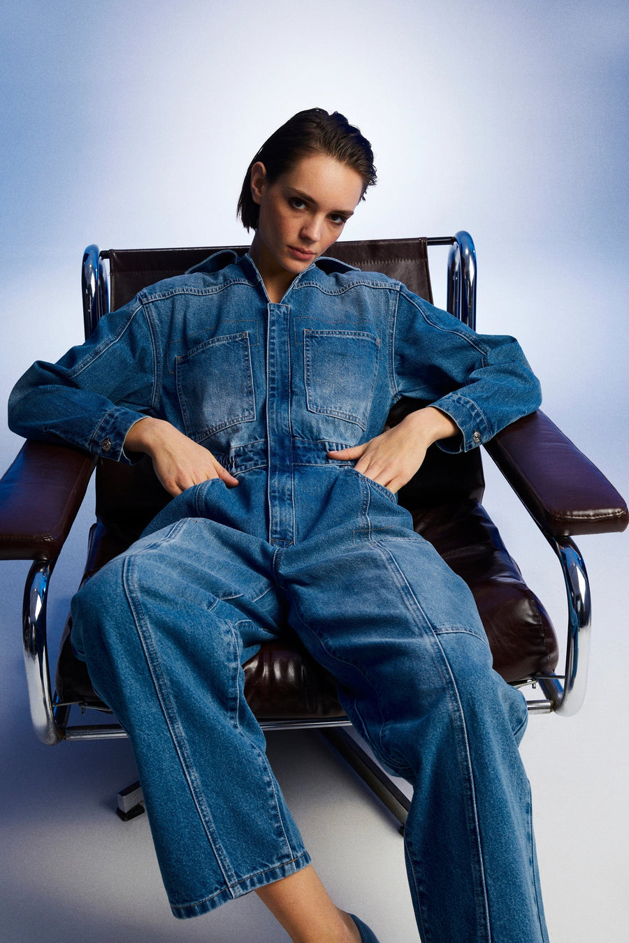 Indigo Denim Cargo Jumpsuit