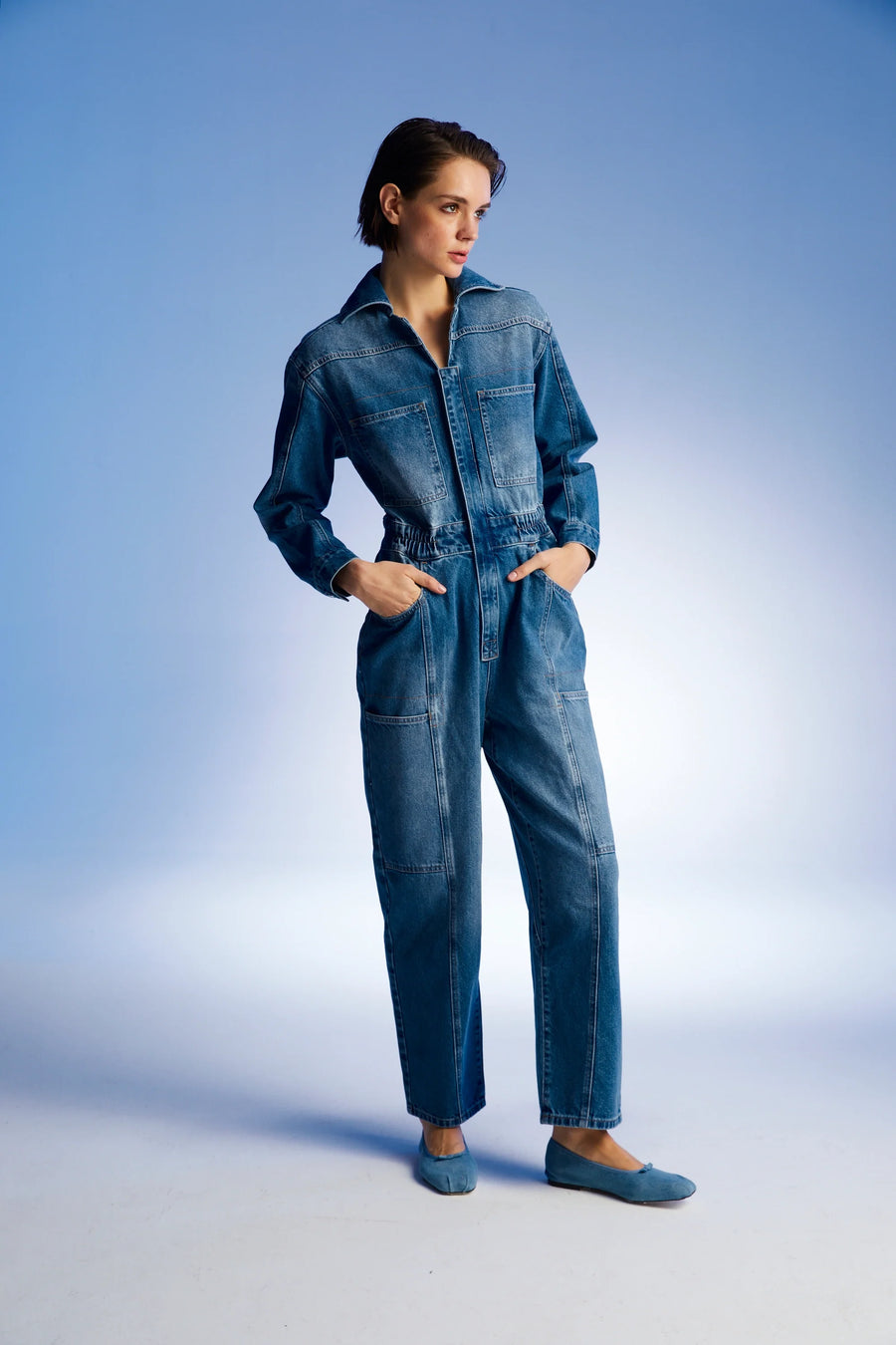 Indigo Denim Cargo Jumpsuit
