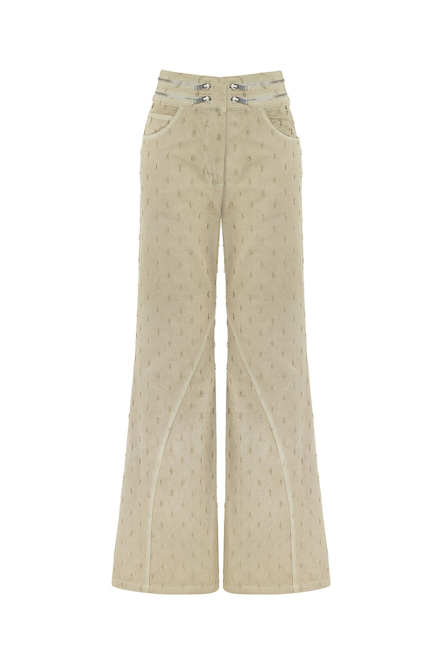 Green Wide Leg Jeans with Zipper Detail at Waist