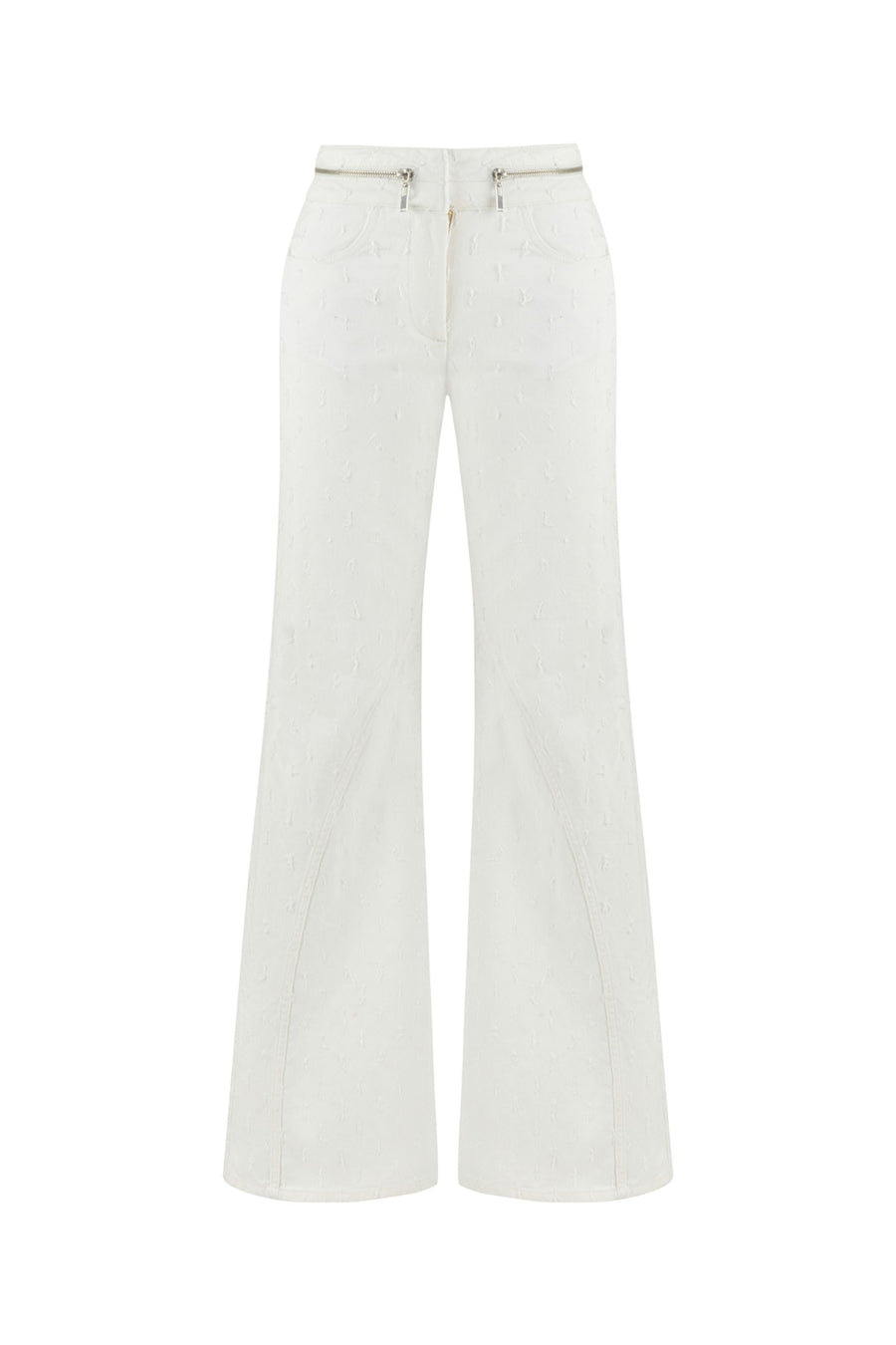 Off-White Wide Leg Jeans with Zipper Detail at Waist