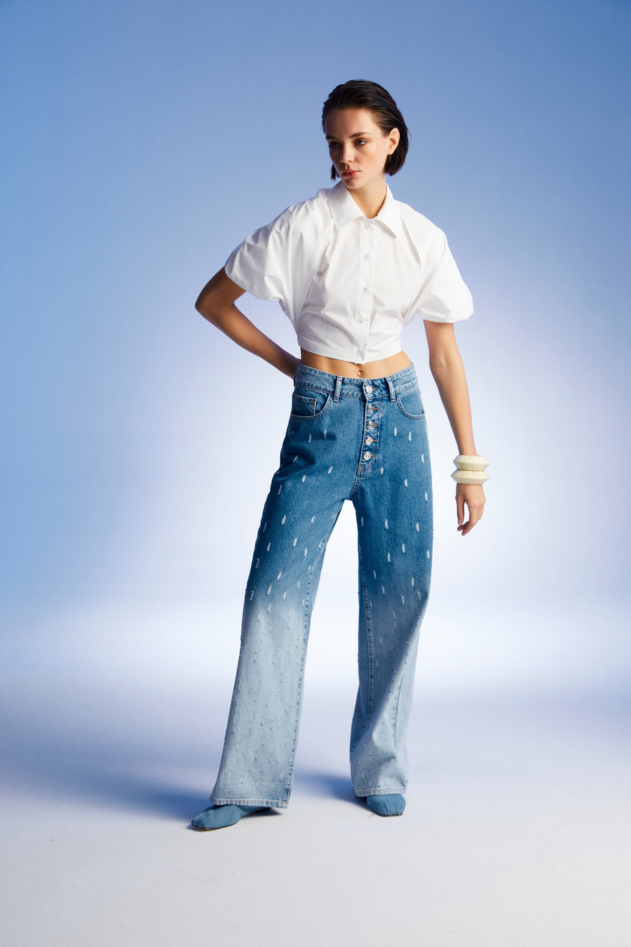 Multi - colored Gradient Wide Leg Jean Pants | Porterist