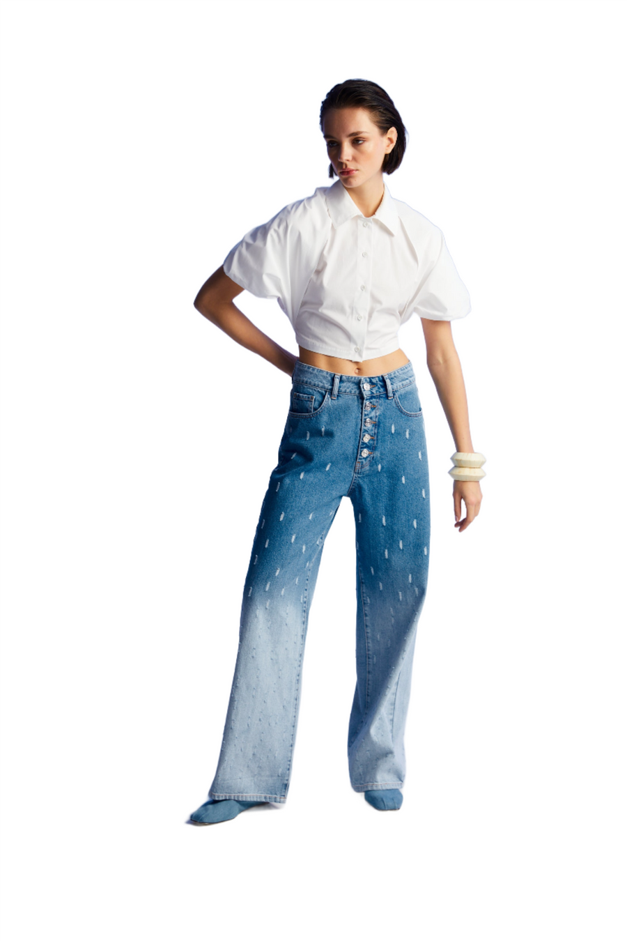 Multi - colored Gradient Wide Leg Jean Pants | Porterist