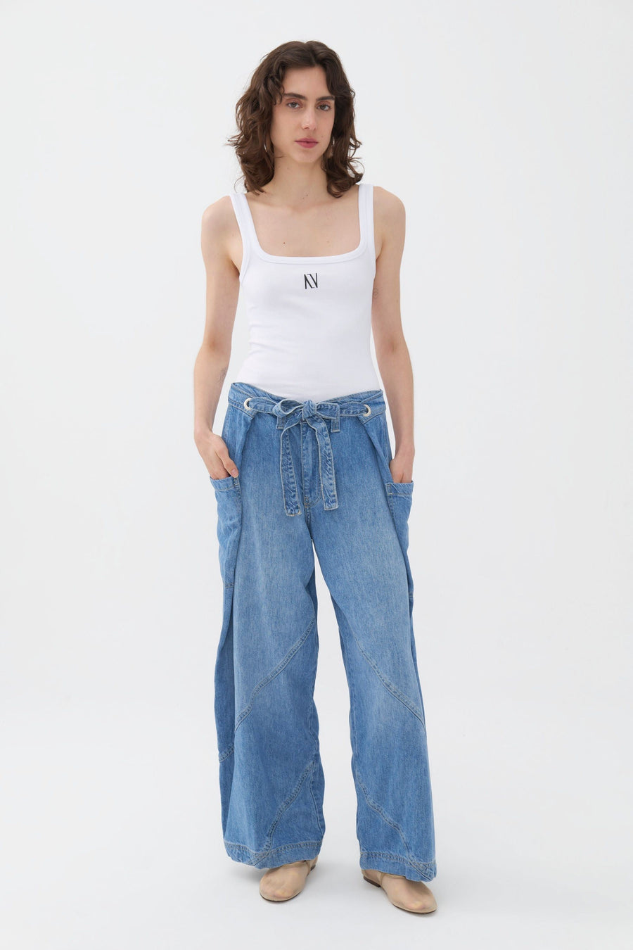 Contrast Top Stitching Pockets Pants